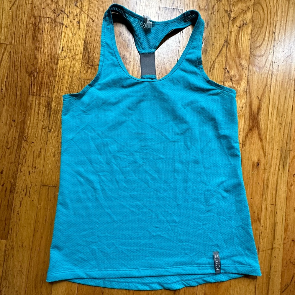 Small Under Armour Heat Gear Semi-Fitted Blue UA Run Tank Top